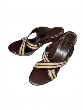 Vintage Y2K Cole Haan Canvas Leather Open Toe Classic Slip-on Jute Sandal Size 7